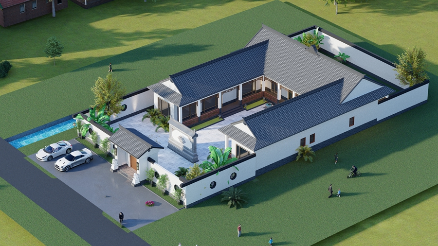 輕鋼別墅四合院效果圖和特點(圖2)